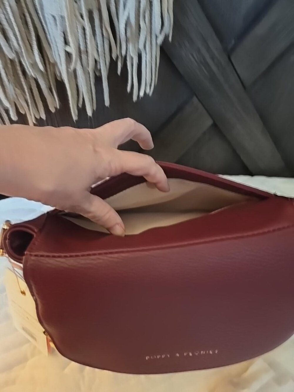 Poppy & Peonies Burgundy Crossbody Bag with Gold Hardware - Picture 7 of 10